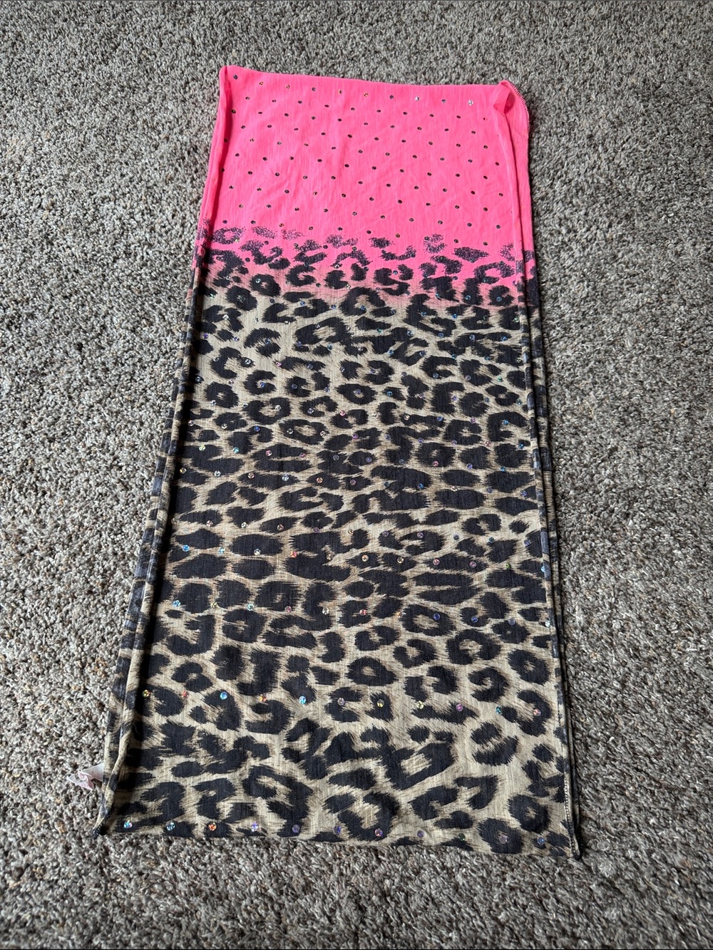 Justice Pink to Leopard Ombre Scarf/Wrap with Sequin Accents